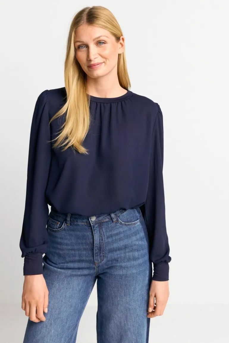 Chiffonbluse Mit Rundhalsausschnitt