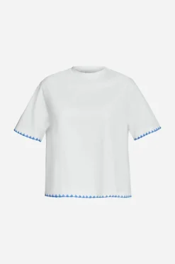 Weißes T-Shirt Mit Blauen Stickereien
